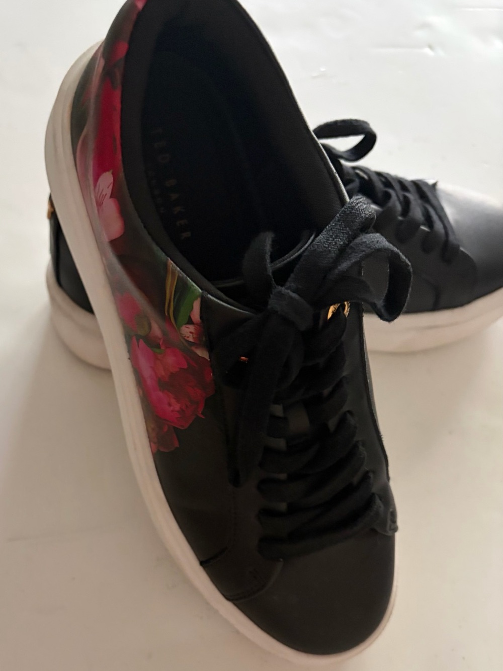 Ted Baker Black Sneakers with Pink & Red Floral Panel